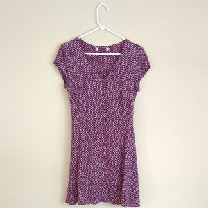 16" Pit-to-pit Red Floral Print Dress Lace Up Back Button Front